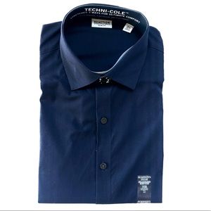 Reaction Kenneth Cole Men’s Slim Fit Dress Shirt, Dark Navy, M, 15 1/2- 32/33